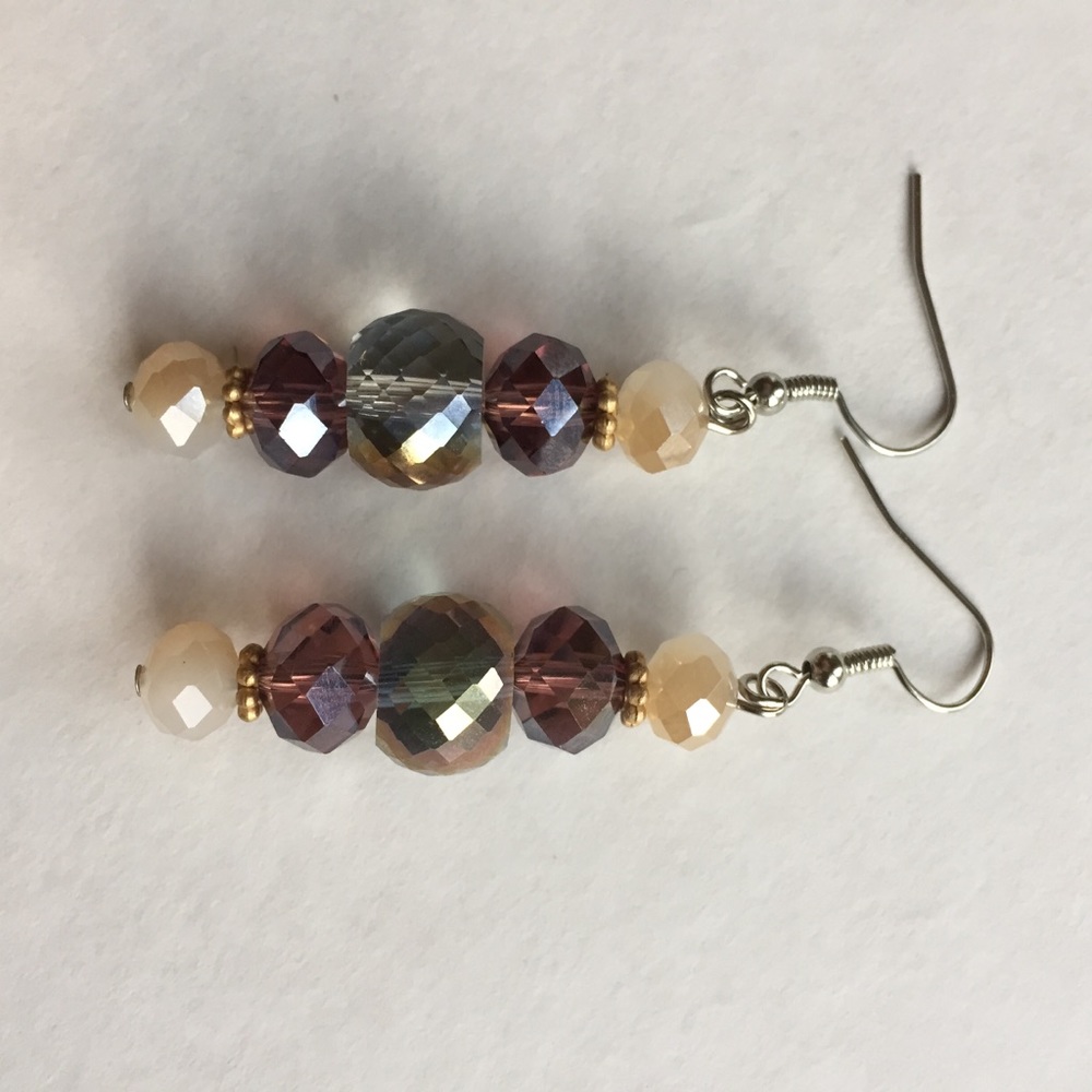 Elegant crystal faceted glass long bead earrings